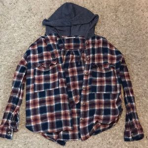 Blue and red patterned flannel